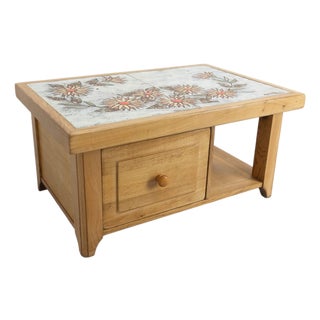 French Oak and Ceramic Coffee Table with Tiles by Monsan Picard, 1970 For Sale