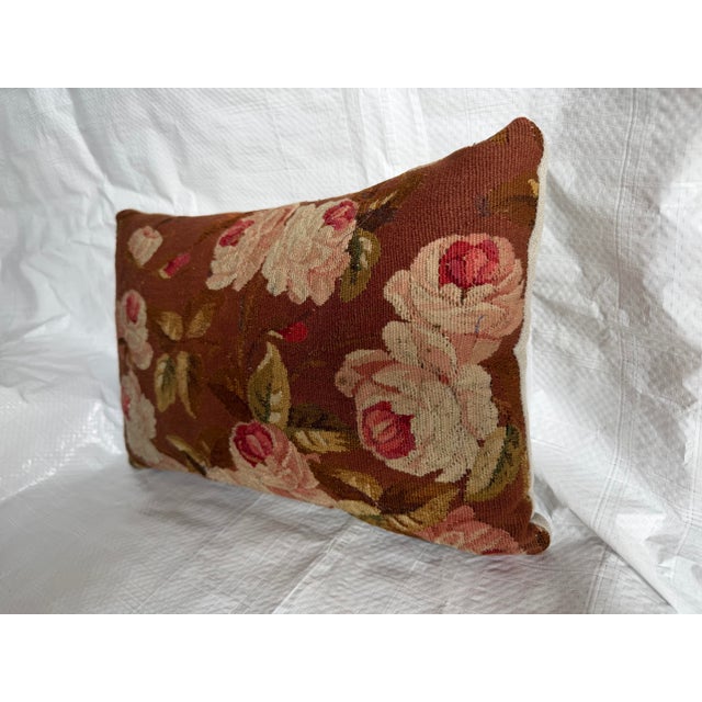 French 19th Century Antique French Aubusson Floral Tapestry Pillow For Sale - Image 3 of 7