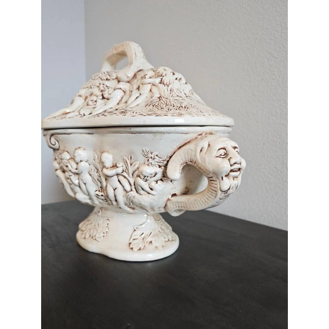 A large and magnificent vintage Italian Renaissance lidded Capodimonte style porcelain serving vessel (makes for a...