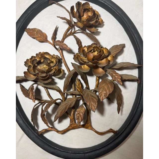 Metal Pair Handmade Antique Chinese Gilt Wrought Iron Wood Flower Wall Art Sculptures For Sale - Image 7 of 14