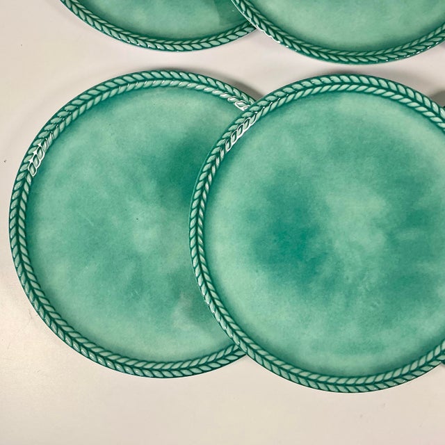 2000 - 2009 Vintage Italian Boho Chic Faux Ceramic Turquoise Melamine Dinner Plates - Set of 6 For Sale - Image 5 of 8