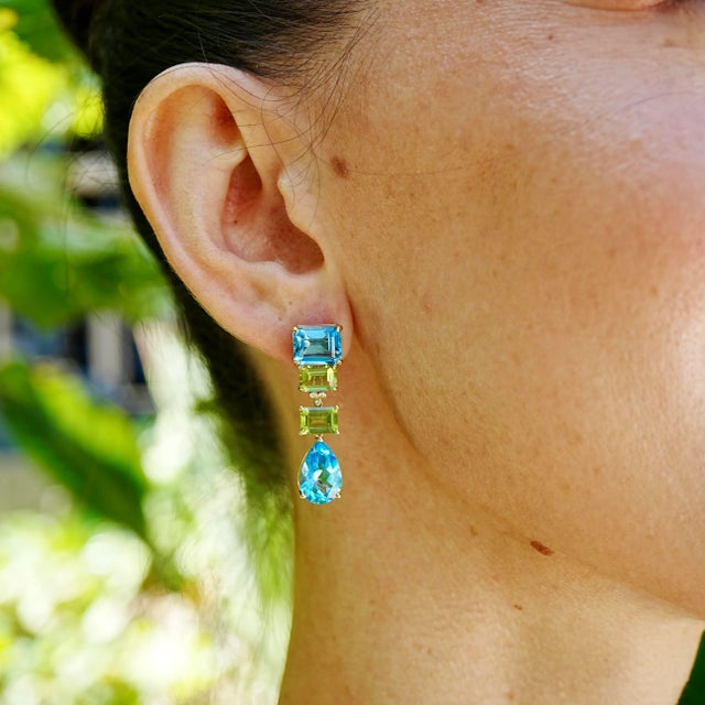 Contemporary GemFusion 17.83ctw Topaz Peridot Diamond Convertible Drop Earrings in 14k Yellow Gold-Set of 2 For Sale - Image 3 of 9