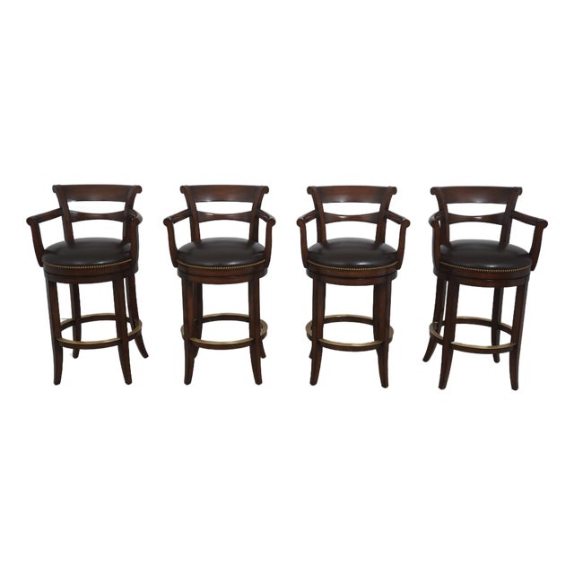 Set of 4 Woodbridge Swivel Seat Bar Stool Chairs For Sale