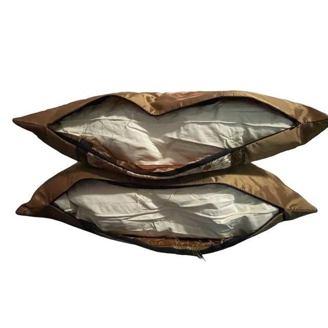 Japanese Vintage Japanese Obi Silk Decorative Pillows, Pair, 26" X 18" For Sale - Image 3 of 9