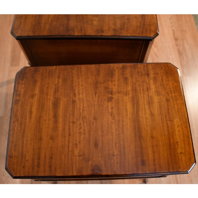 Traditional 1940s Shaw Decorating Corp English Regency Satinwood Pair Side Tables End Tables For Sale - Image 3 of 14