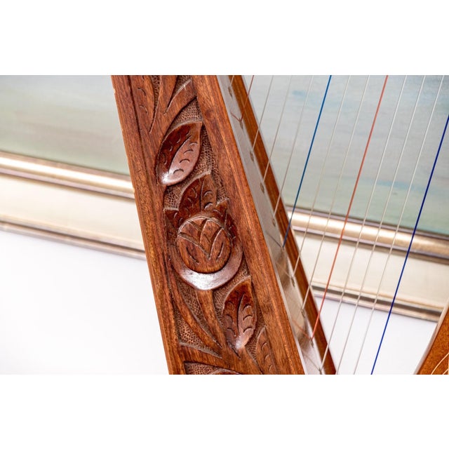 Vintage Ornately Carved and Inlaid 19-String Table-Top Harp For Sale - Image 11 of 13