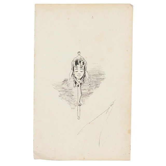 Woman is an original drawing in ink realized by an Anonymous artist of the XIX century, dated in 1876, the face of the...