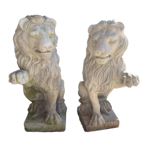 1990s Cast Stone Sitting Lions - a Pair