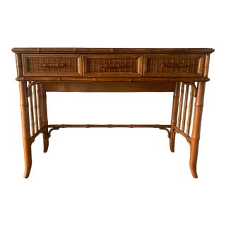 American of Martinsville Vintage Faux Bamboo Rattan 3-Drawer Desk For Sale