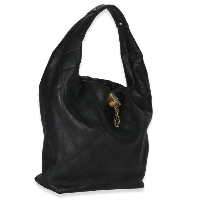 Contemporary 26C Black Quilted Calfskin Large Hobo For Sale - Image 3 of 8