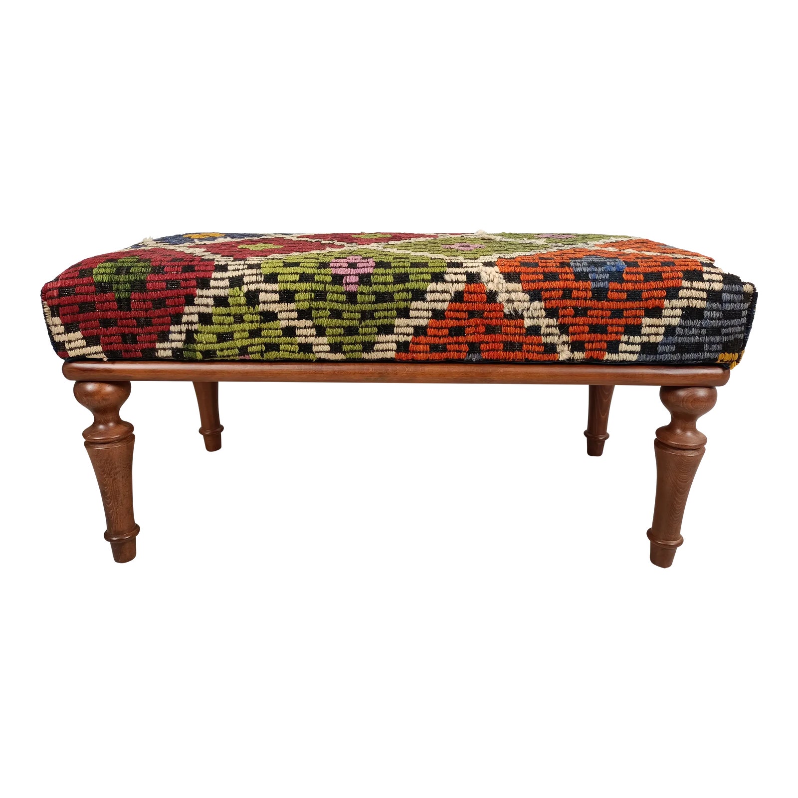 Kilim Rug Upholstered Ottoman Bench | Chairish