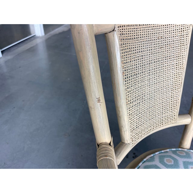 Vintage Organic Modern Rattan Swivel Dining Chairs With Arms and Cane Backs – Set of 6 For Sale - Image 16 of 17