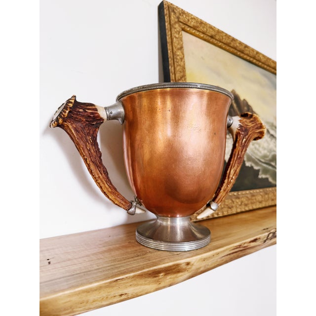 Copper Antique Copper Poultry Trophy With Deer Antler Handles For Sale - Image 8 of 10