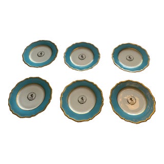 Mid 19th Century Flight, Barr & Barr Worcester Armorial Porcelain Plate, Dating Back - Set of 6 For Sale