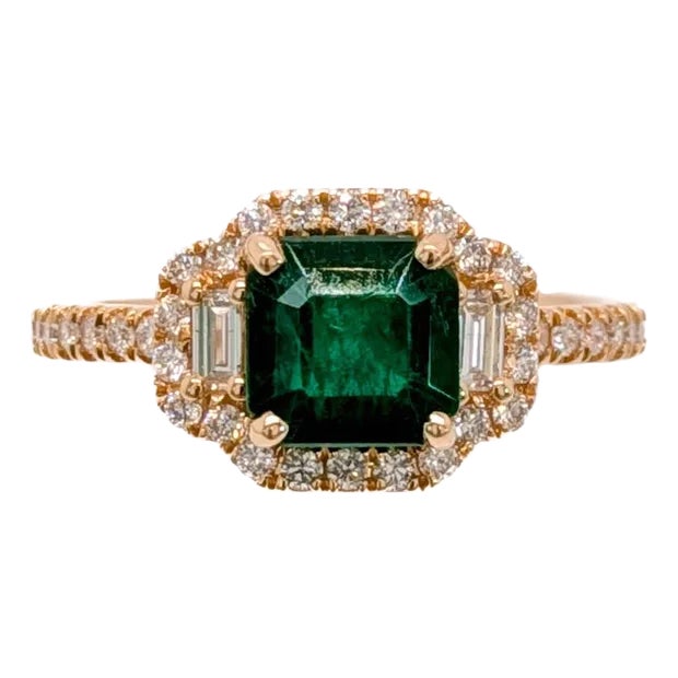 1.28cts Emerald Diamond Engagement Ring in 14k Gold | Emerald Cut 6.5mm, Size 6.75 For Sale