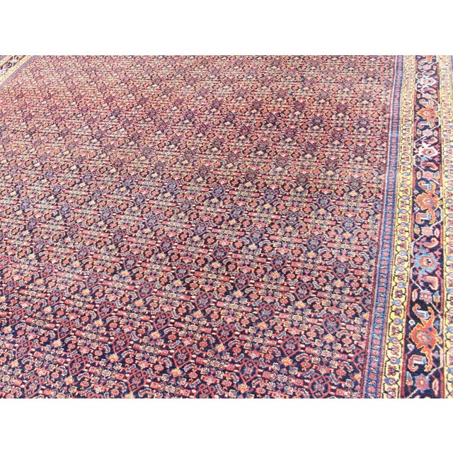 Textile Antique Persian Fine Senneh Rug With All-Over Geometric Design in Blue Background For Sale - Image 7 of 13