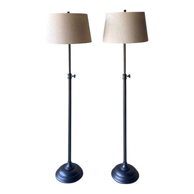 Pottery Barn Chelsea Metal Adjustable Floor Lamps - A Pair For Sale