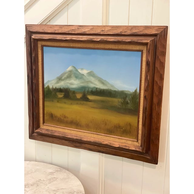 Mid 20th Century Original Signed Painting of a Mountain Range and Field For Sale - Image 10 of 13