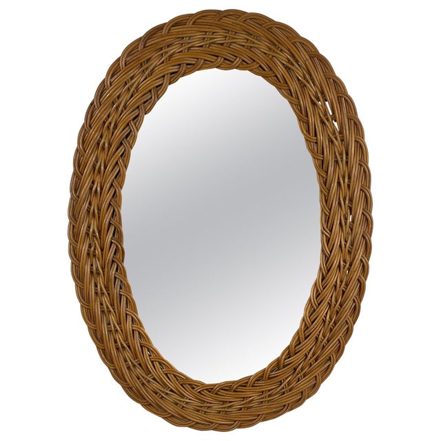 French Riviera Oval Rattan Wall Mirror, France, 1960s For Sale - Image 12 of 12