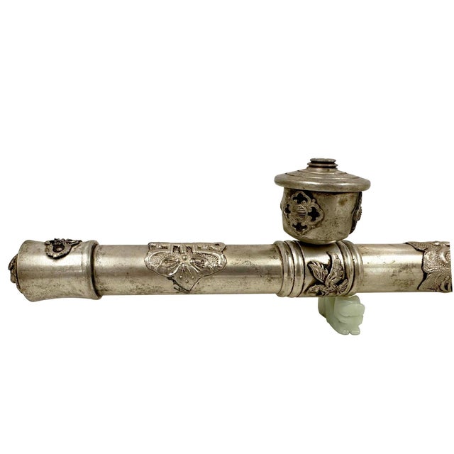 Antique Chinese/Tibetan Silver Smoking Pipe, Late Qing Dynasty, Handcrafted Art For Sale - Image 10 of 14