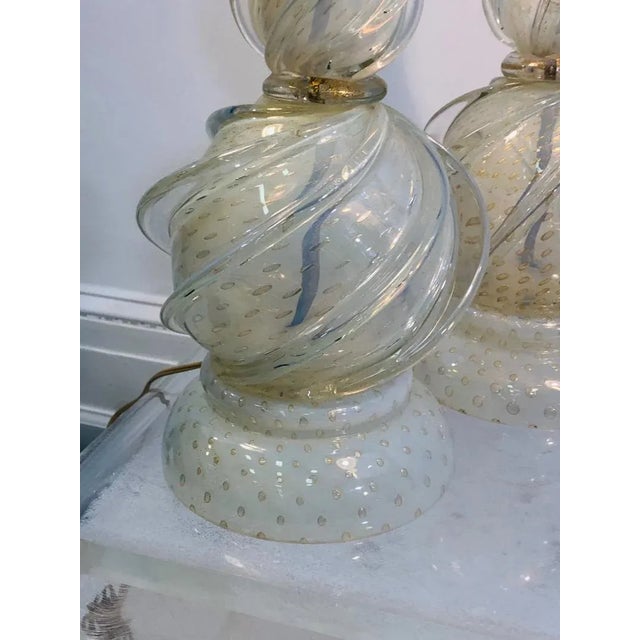 Seguso Murano Lamps With Gold Flaked Seguso Handblown Glass - a Pair For Sale - Image 4 of 11