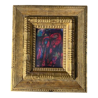 1970’s Original Abstract Expressionist Small Ink Drawing/Painting Chunky Distressed Gold Frame For Sale