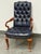 Queen Anne Style Tufted Blue Leather Armchair, Vintage For Sale - Image 4 of 14