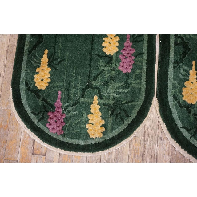 Beautiful Green Background Floral Pattern Pair of Antique Chinese Art Deco Rugs For Sale In New York - Image 6 of 15