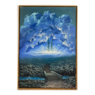Contemporary Oil on Canvas Painting, Signed Lanci in the Manner of Rene Magritte For Sale