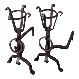 Late 19th Century Cast Iron Fire Place Andirons For Sale