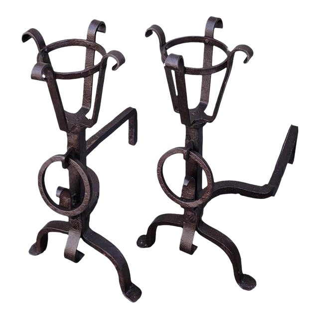 Late 19th Century Cast Iron Fire Place Andirons For Sale