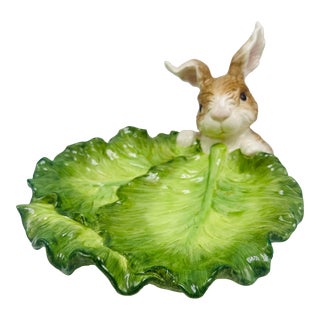 Vintage Ceramic Cabbage Bowl With Bunny For Sale
