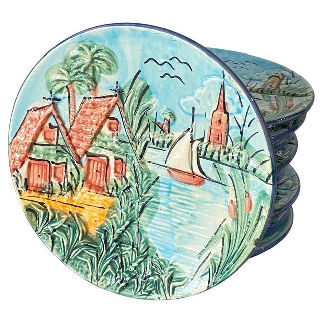 Majolica Plates Representing Saint Tropez, 1960s, Set of 10 For Sale - Image 17 of 17