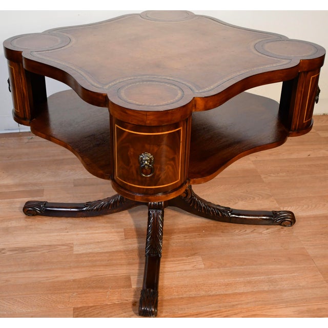 Wood 1930 English Regency Mahogany & Leather Top Center Table / Hall Table For Sale - Image 7 of 15