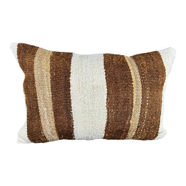 Turkish Hemp Pillow Cushion Natural Beige Brown Pillow Cushion Cover 16" x 24" For Sale