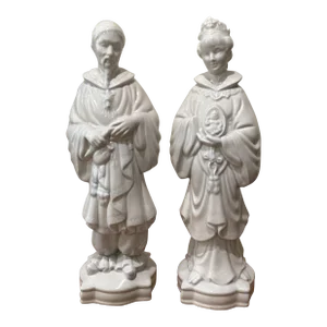 Vintage Pair Chinese Emperor Empress Asian Figure Couple Statues, 1979