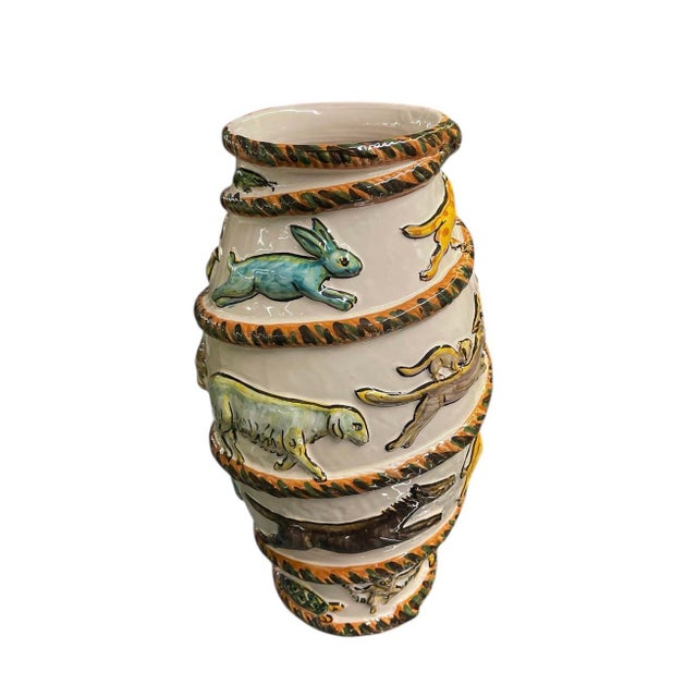 2020s Vintage Italian Style Majolica Relief Animal Spiral Vase For Sale - Image 5 of 10