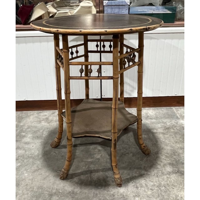 Antique Japanoise Bamboo Table With Leather Top For Sale In Tampa - Image 6 of 14