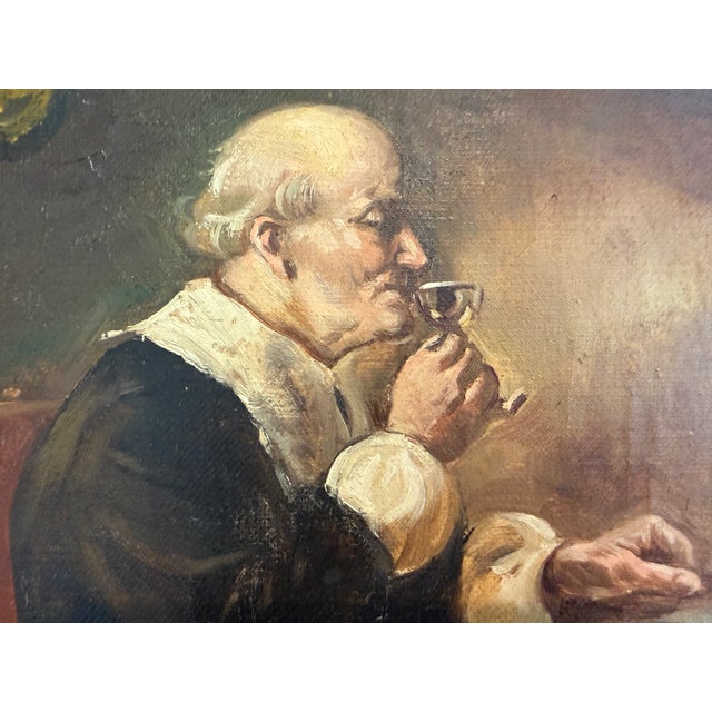 Antique Oil Painting Signed Holly European Tavern Interior Genre Scene, Framed For Sale - Image 9 of 11
