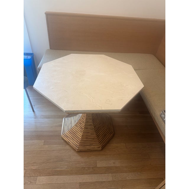 Transitional Pedestal Side Table With Marble Top For Sale - Image 3 of 4