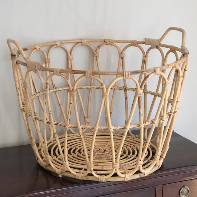 Boho Chic Natural Rattan Laundry / Storage Basket For Sale - Image 11 of 12