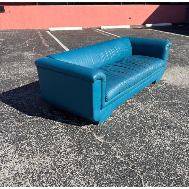 Postmodern Postmod Teal Leather Sofa For Sale - Image 3 of 18