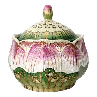 Vintage Chinese Porcelain Ceramic Lotus Flower Rice Pot Ginger Jar For Sale