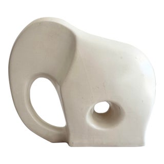 Vintage Minimalist Mid-Century Modern White Ceramic Elephant Sculpture 10” X 9” X 6” For Sale