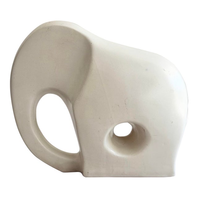 Vintage Minimalist Mid-Century Modern White Ceramic Elephant Sculpture 10” X 9” X 6” For Sale