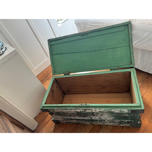 The ultimate trunk! Original white and green scraped paint. Super solid construction - wood and metal. Probably used for...