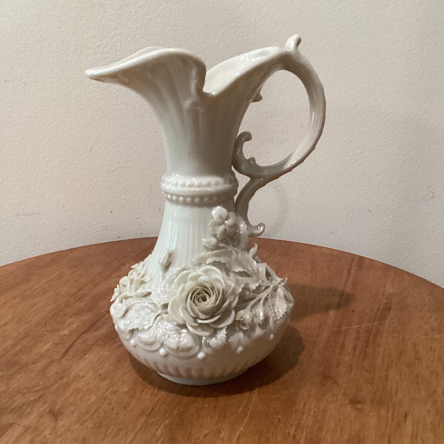 Antique Original Belleek Encrusted Porcelain Aberdeen Jug/Pitcher Black Mark (1891-1926) For Sale - Image 12 of 12