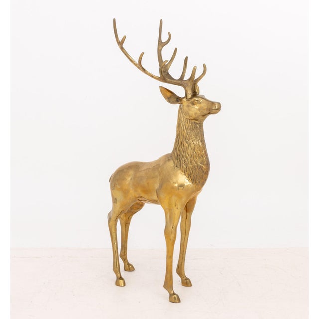 Pair of Stag and Doe Large Brass Sculptures For Sale - Image 11 of 11