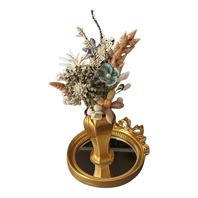 1970s Sea Shell Floral Arrangement in Gold Vase For Sale