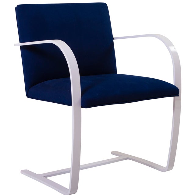 Mid-Century Modern Brno Flat-Bar Chair in Navy Luxe Suede, Lunar Gloss Frame For Sale - Image 3 of 6